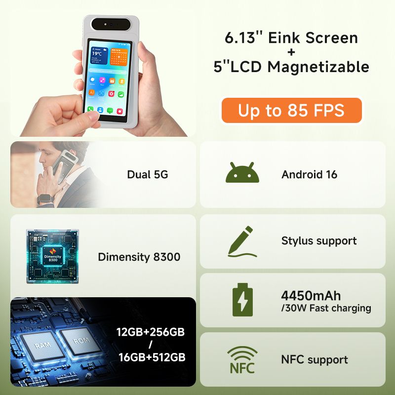 Primeiro smartphone E-Ink do mundo com 85 FPS, HiBreak Dual 3 (tela dupla E-Ink + LCD magnética), já disponível em pré-venda — equipado com Dimensity 8300 4 real 72d81095 e194 46ab b3af f1c629217f0c